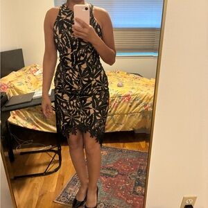 Adelyn Rae Black and Nude Lace Mini Dress